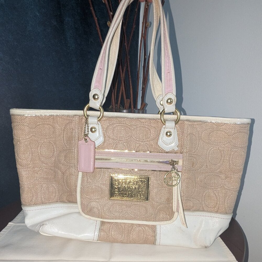 Coach Poppy Summer Raffia Tote 16706 | Color: Pink/Tan